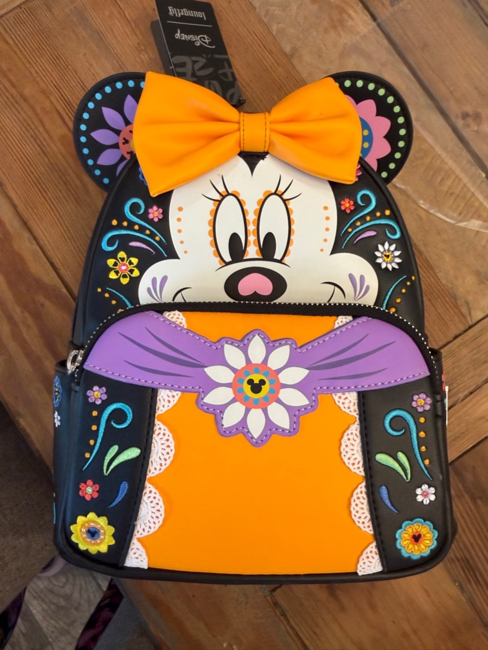 Loungefly Minnie Mouse Orange, Black & Purple Day of the Dead Mini Backpack